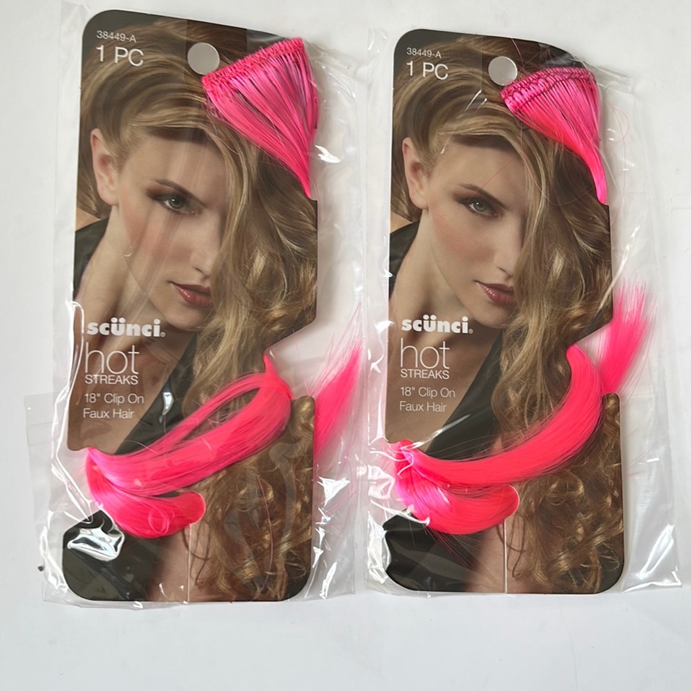 NWT Set of Two 18 inch “hot streaks” hot pink faux hair extensions